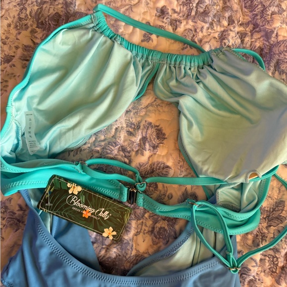 Chic Blue and Teal One-Piece Swimsuit - Picture 10 of 11
